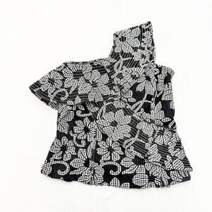 Zara Ruffled Off the Shoulder Top Black White Flower Print Size XS